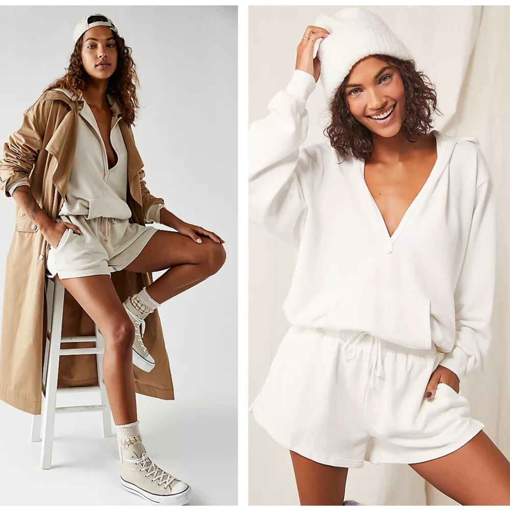 FREE PEOPLE Beach Kickin' It Romper Hoodie Sweatsuit White Sz XS NWT {SS18}